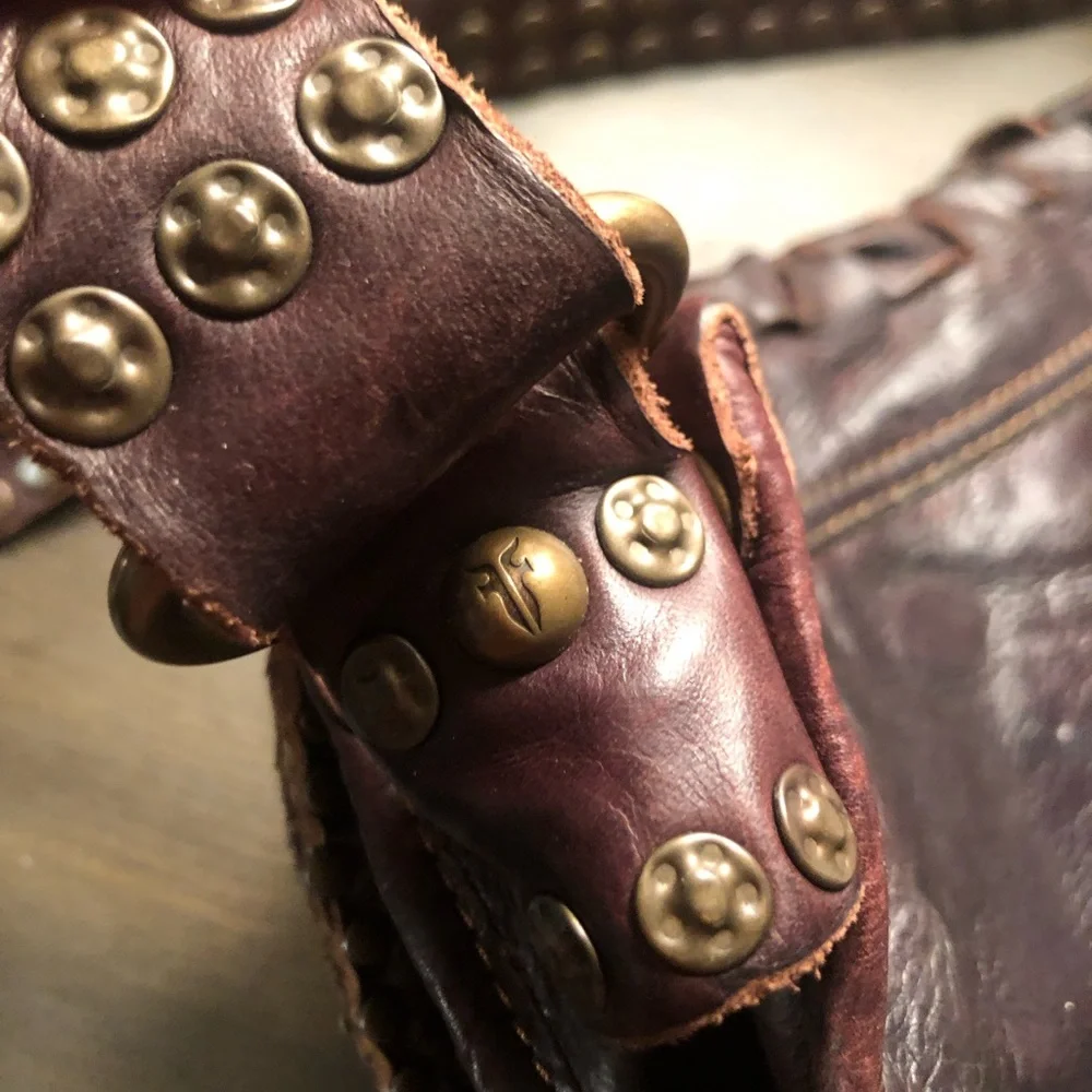 Frye Stacy Studded Leather Woven Shoulder Bag - Rare - Picture 15 of 15